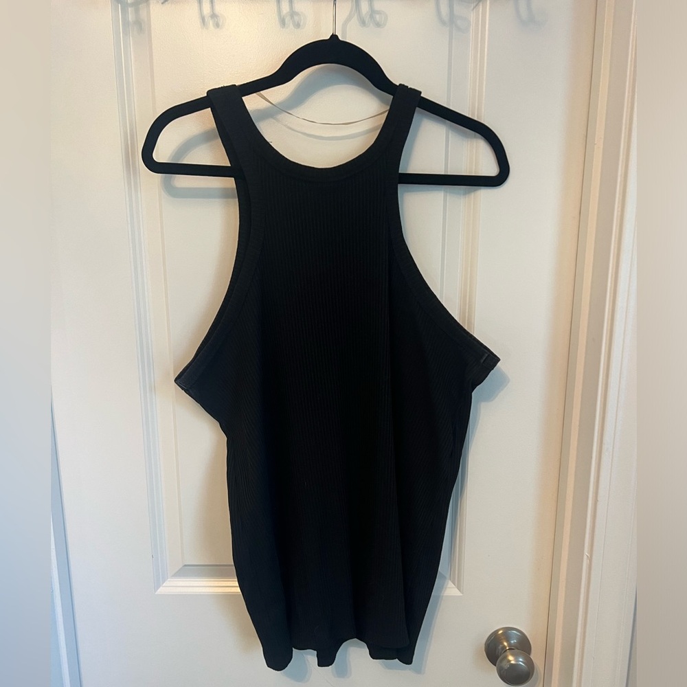 High-neck ribbed tank top